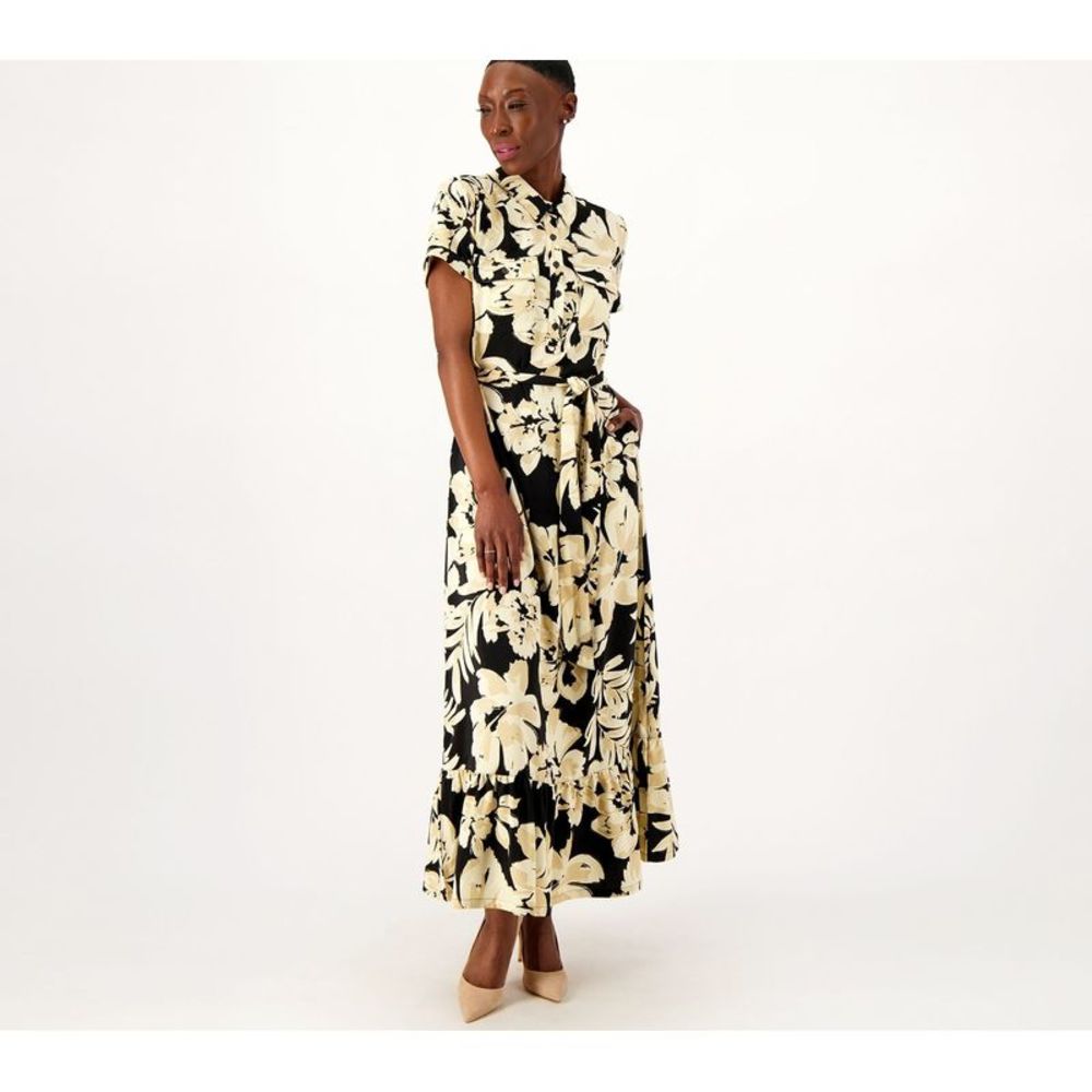 Studio Park x Amy Stran Women's Dress Sz XL Floral Maxi Shirtdress Beige A586174
